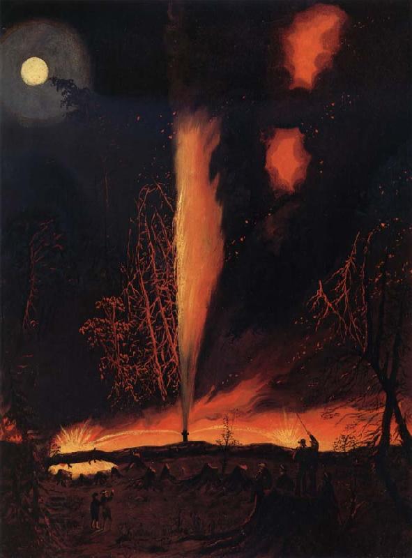 James Hamilton Burning Oil Well at Night oil painting picture
